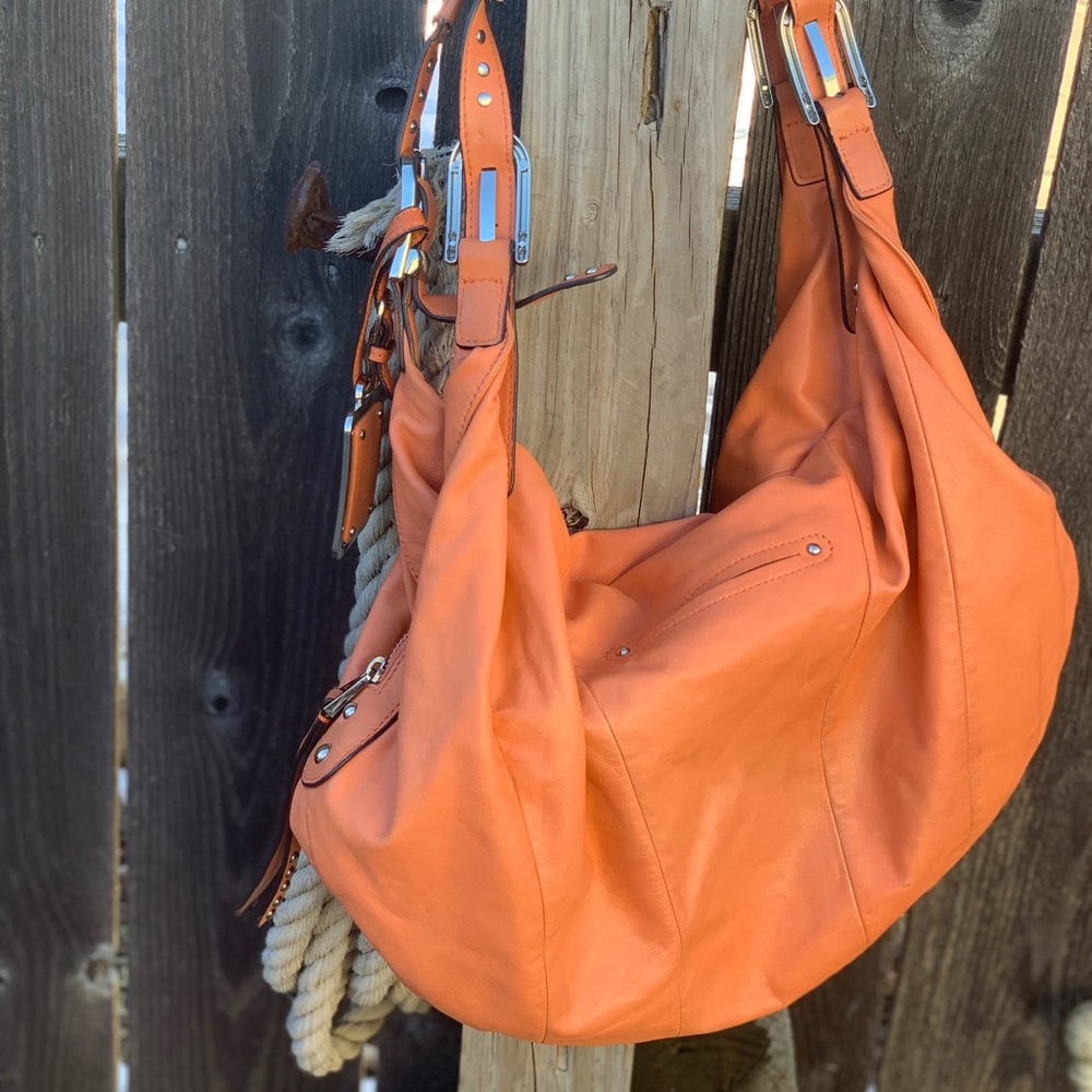 b. makowsky Coral Leather Hobo with Stud and Buckle Details - Picture 6 of 14